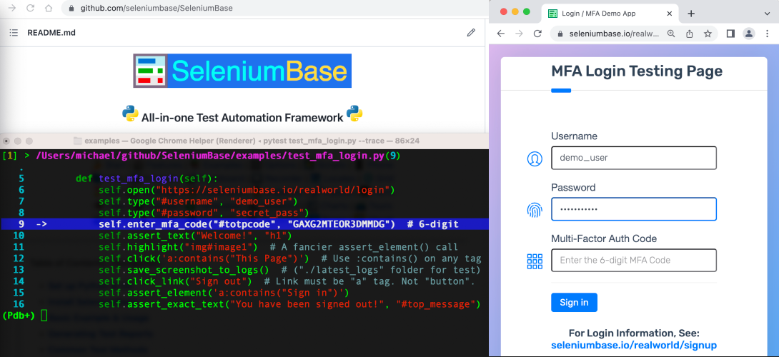 SeleniumBase Multi-Factor Authentication Demo App