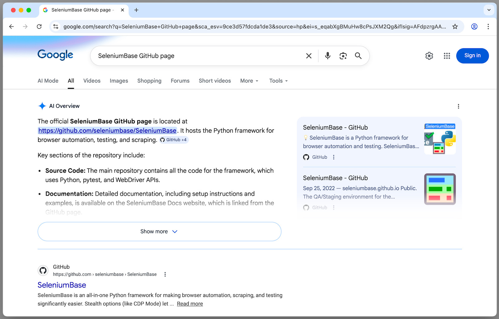 SeleniumBase on Google